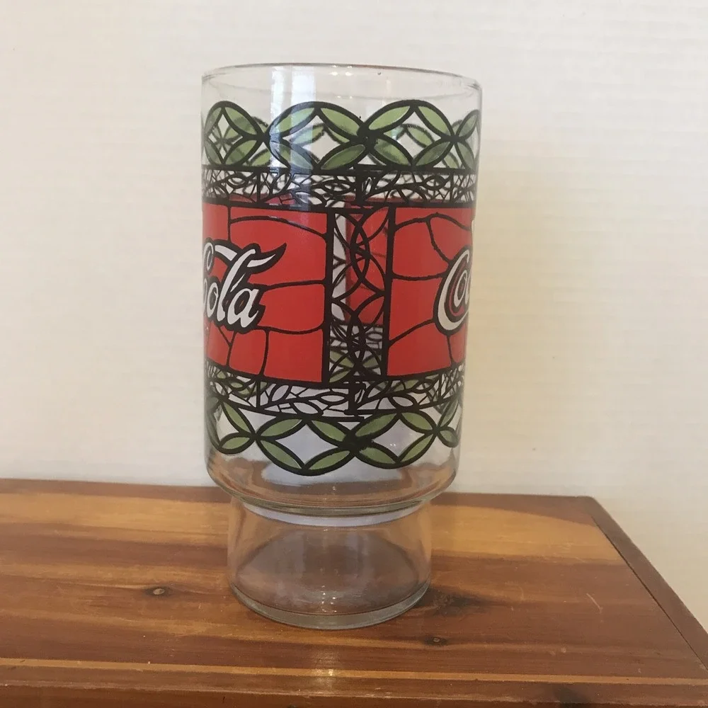 Vintage Coca-Cola Glass‎ Stained Glass Style Footed Collectible Cup